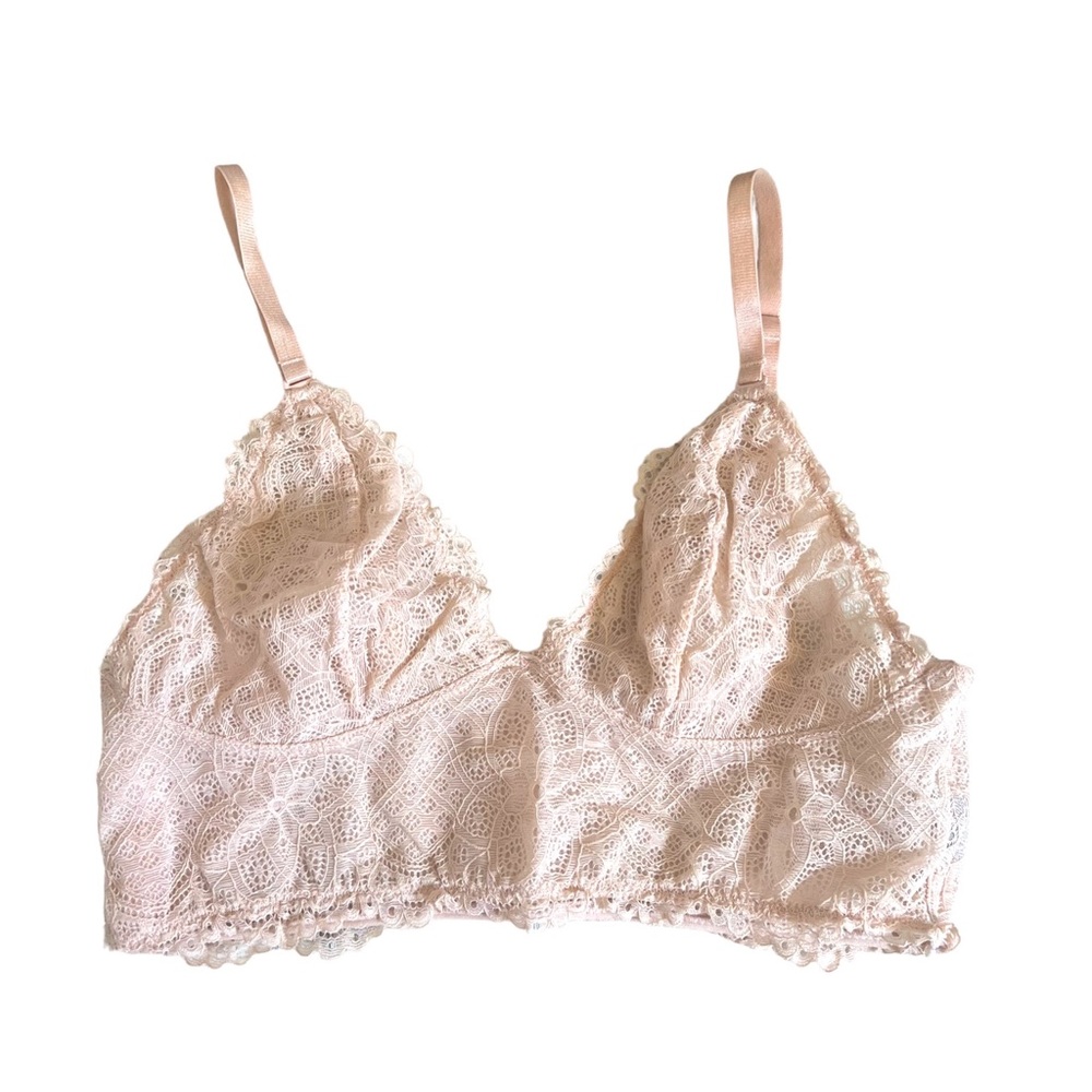 Free Press Lace Bralette Top Women S Pink Floral Adjustable Crossback V Neck Bra